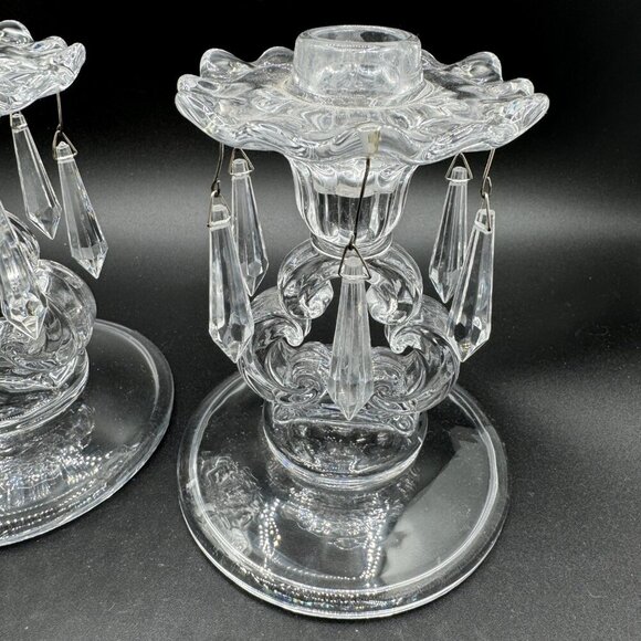 Pottery Barn Olivia Taper Clear Crystal Candle Holder Tear Drop Crystal Accents - Picture 4 of 11